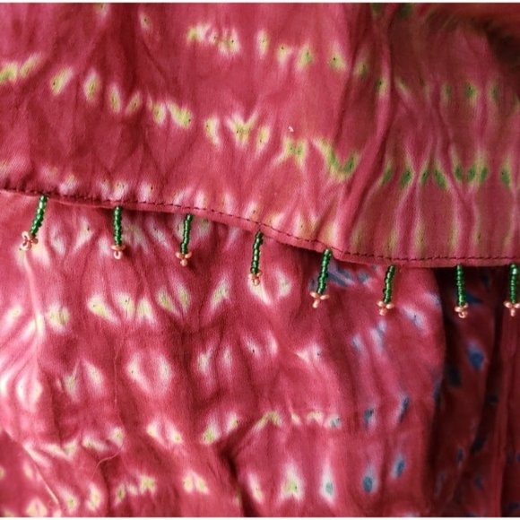 Sevya Beaded Cotton Pink Green Red Handmade Fair Trade Scarf NWOT - Picture 2 of 6